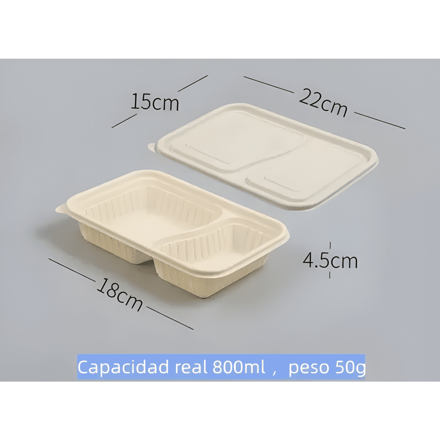 Envase biodegradable 2 div para colaciones 800 ml 50u-2