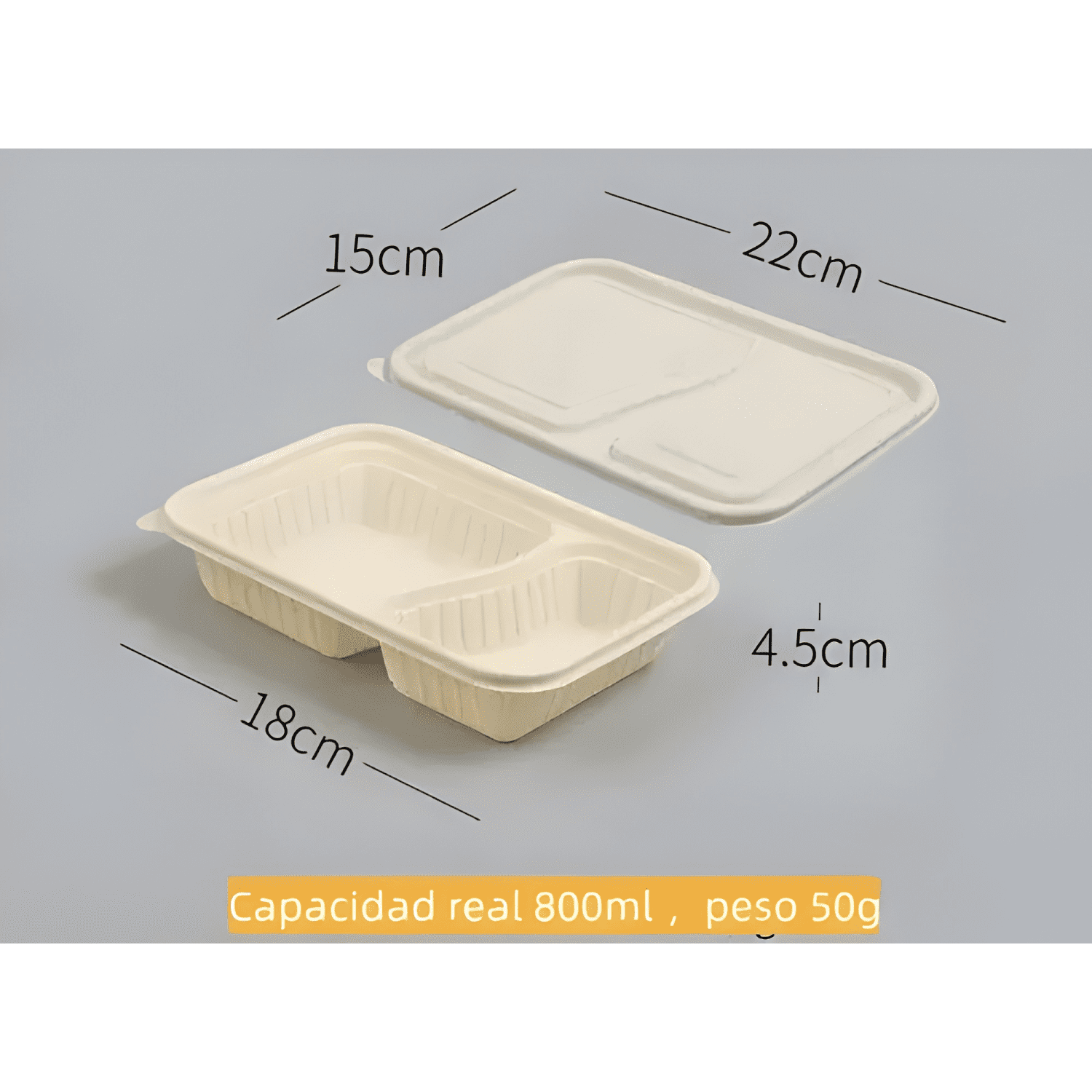 Envase biodegradable 2 div para colaciones 800 ml 50u-3