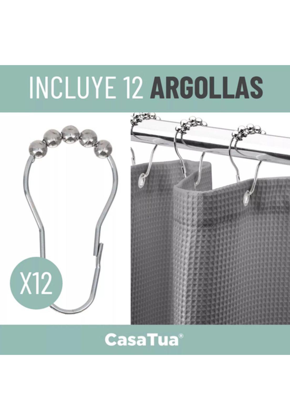 Cortina baño ducha Casatua con imán y forro gris-2