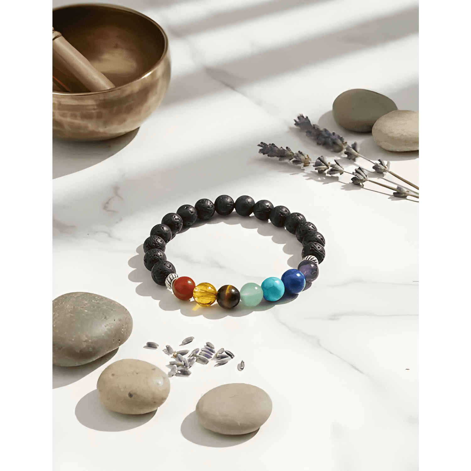 Pulsera 7 chakras piedra volcánica lava natural unisex-2