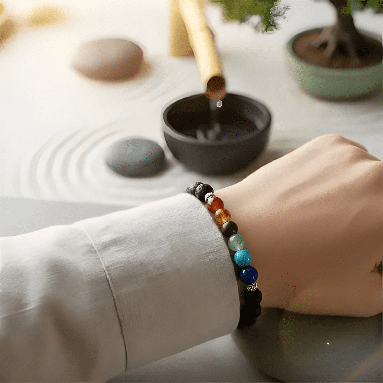 Pulsera 7 chakras piedra volcánica lava natural unisex-3