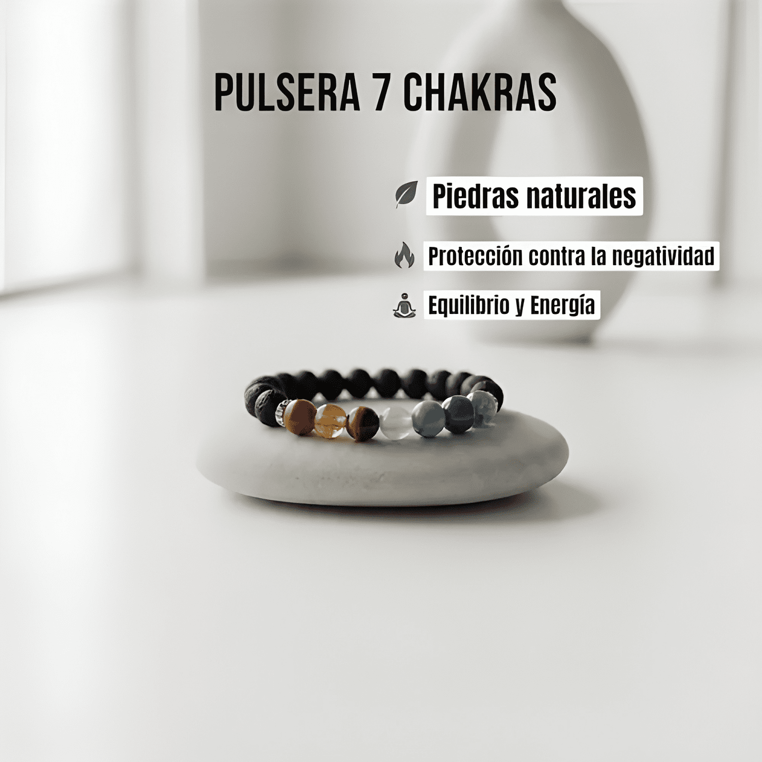 Pulsera 7 chakras piedra volcánica lava natural unisex-4