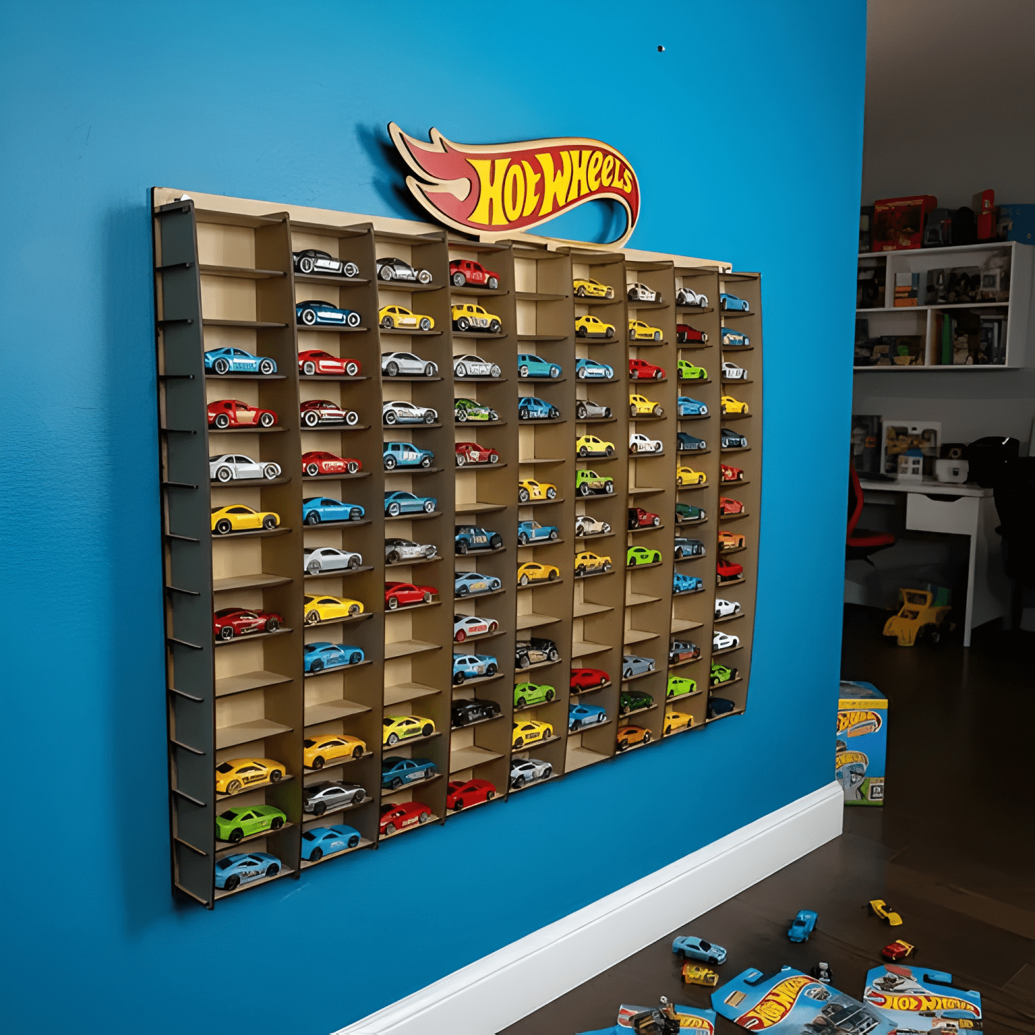 Exhibidor para 117 autos escala 1:64 con logo a color-2