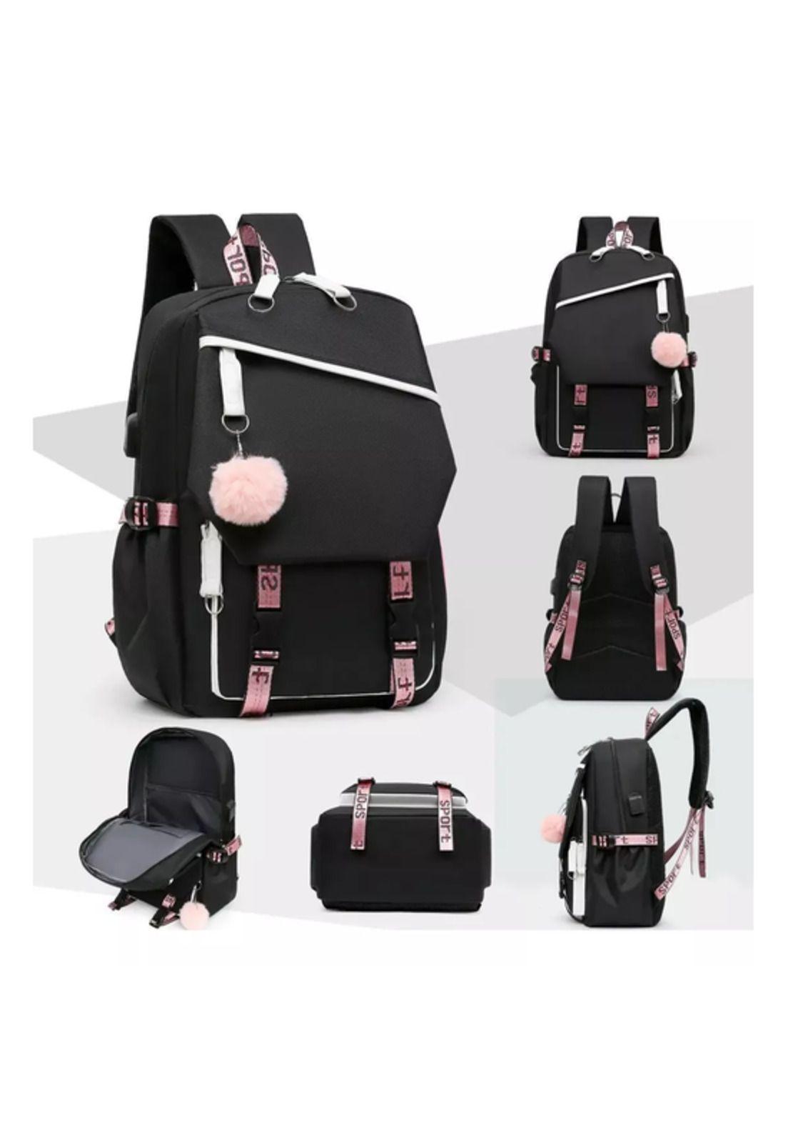 Mochila urbana escolar con interfaz USB auxiliar color negro-2