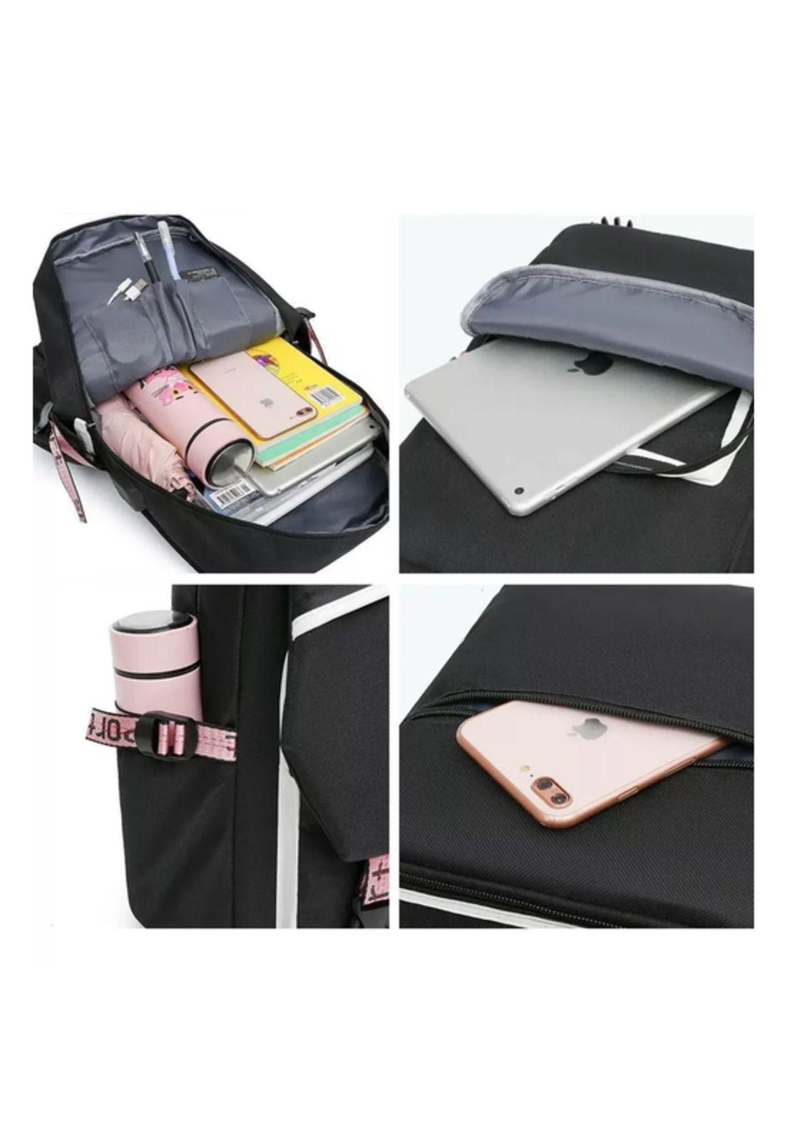Mochila urbana escolar con interfaz USB auxiliar color negro-3