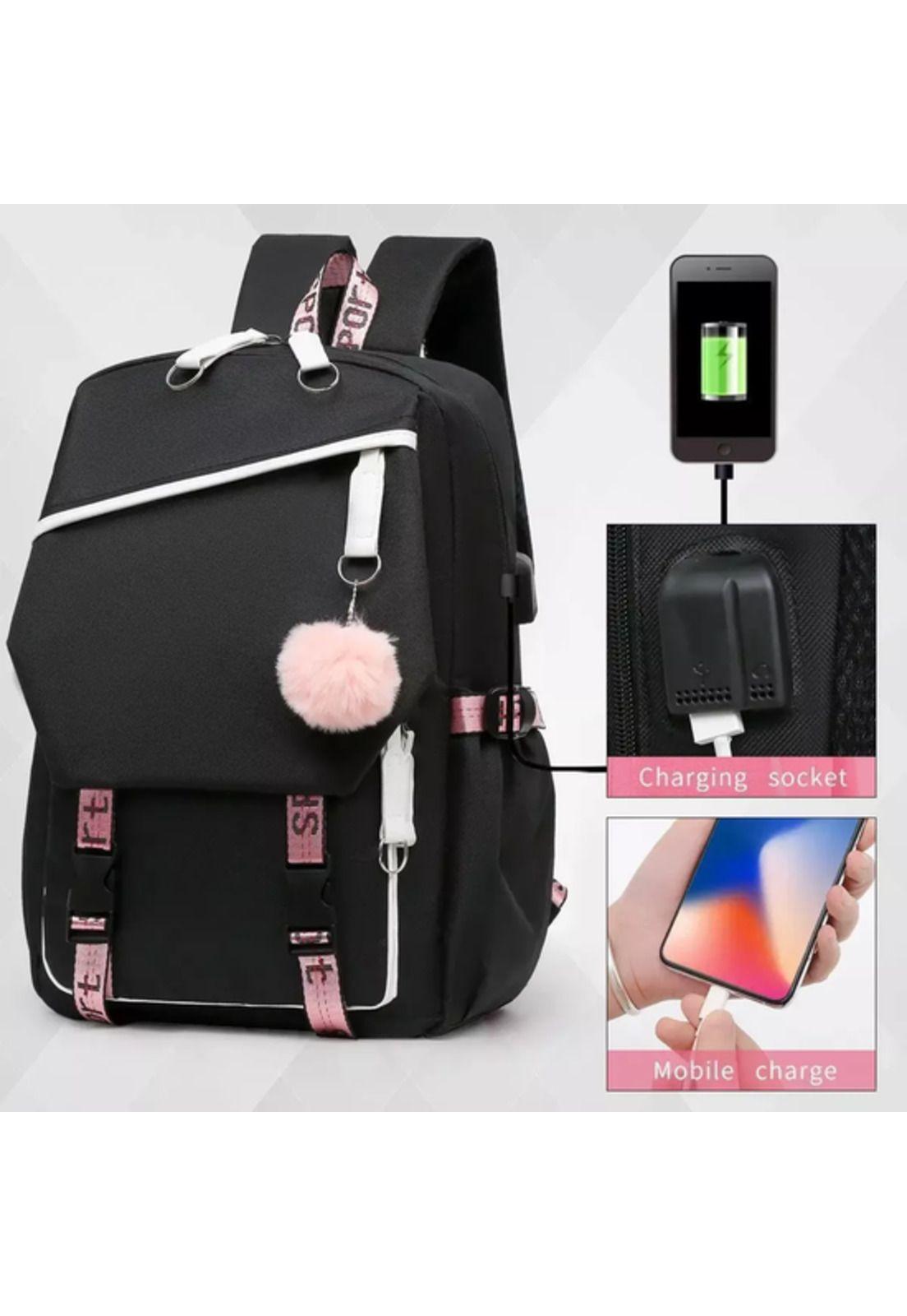 Mochila urbana escolar con interfaz USB auxiliar color negro-4