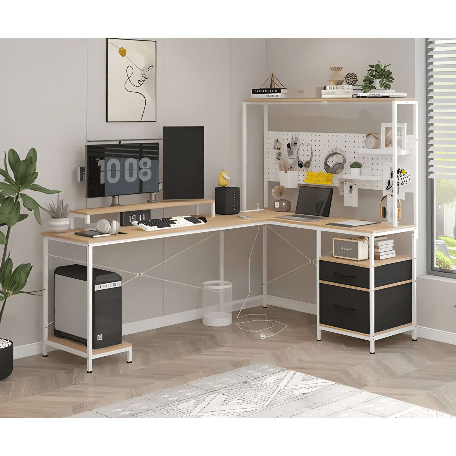 Escritorio homeoffice esquinero convertible con estantería-1