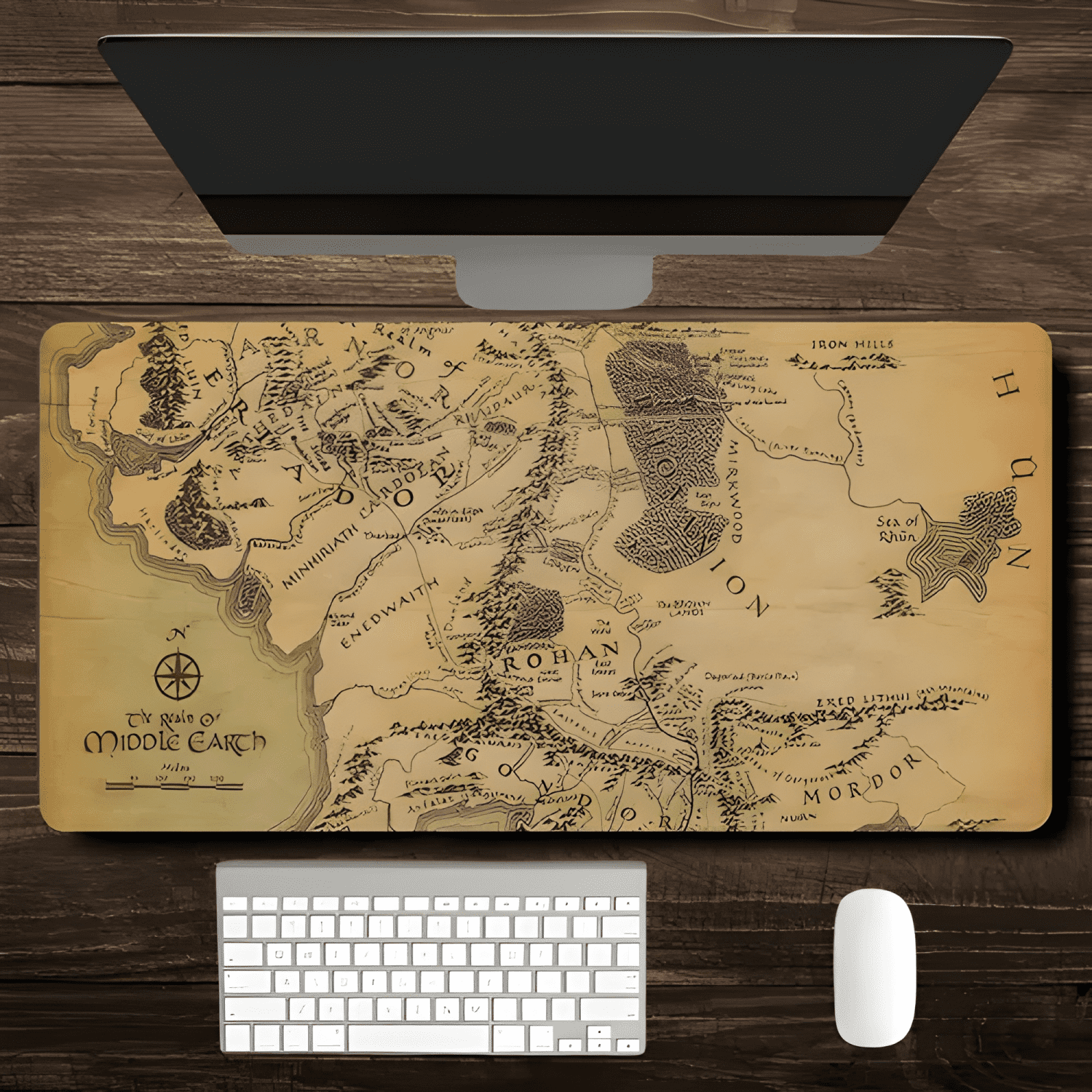 Mouse Pad Gamer Xxl Gran Diseño Mapa Tierra Media 80x40 Cm-1
