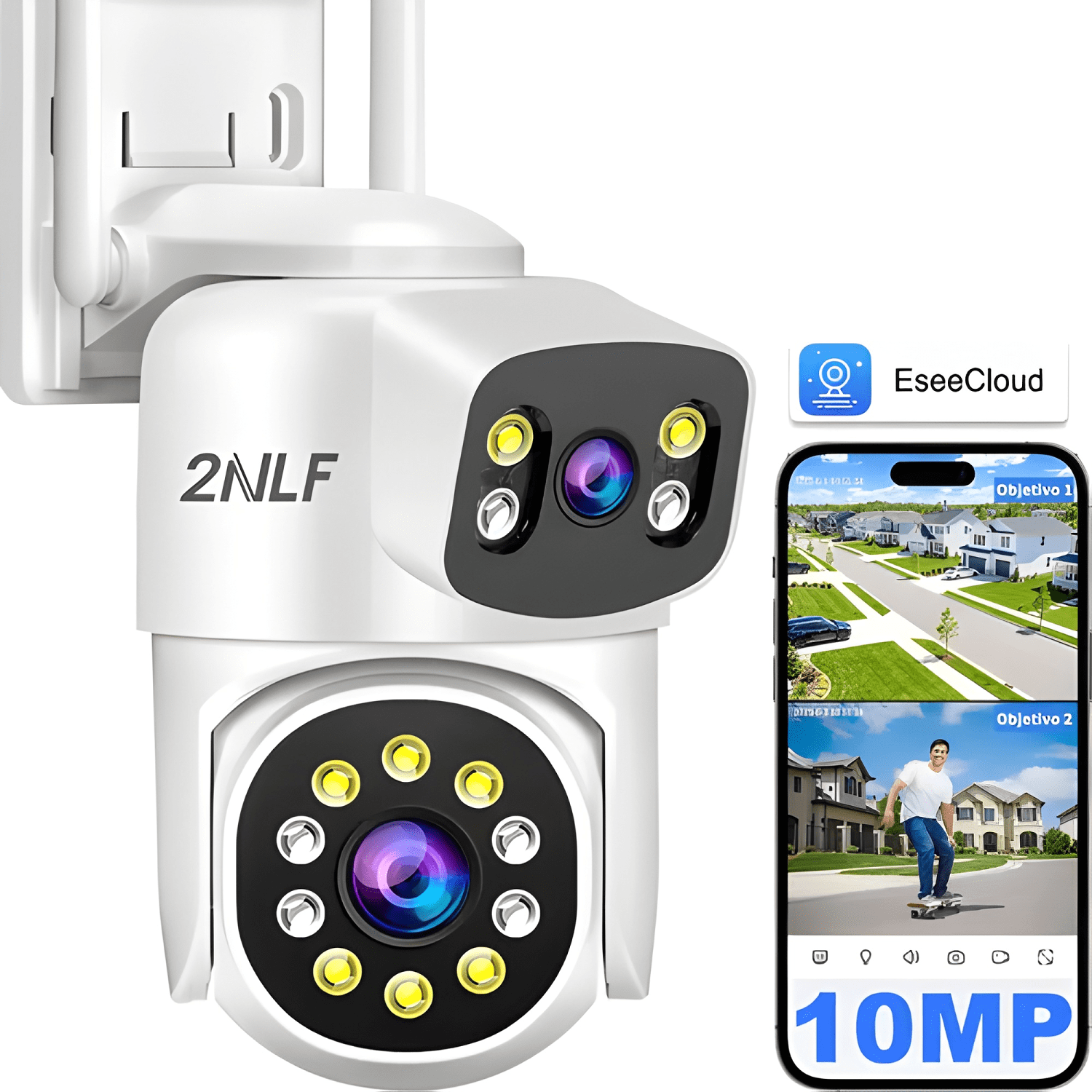 2NLF 10MP Cámara de Seguridad Exterior Wifi Ip 360°-0