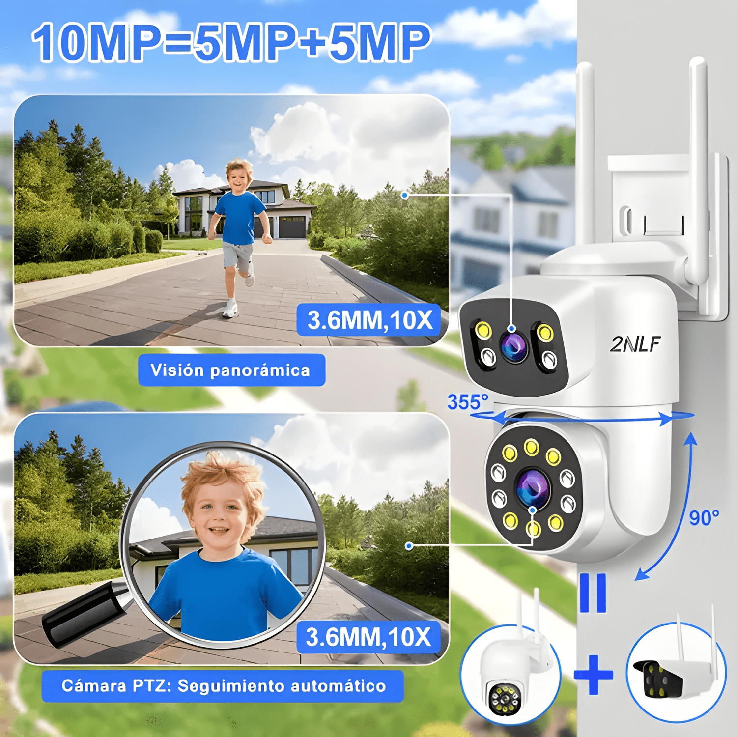 2NLF 10MP Cámara de Seguridad Exterior Wifi Ip 360°-4