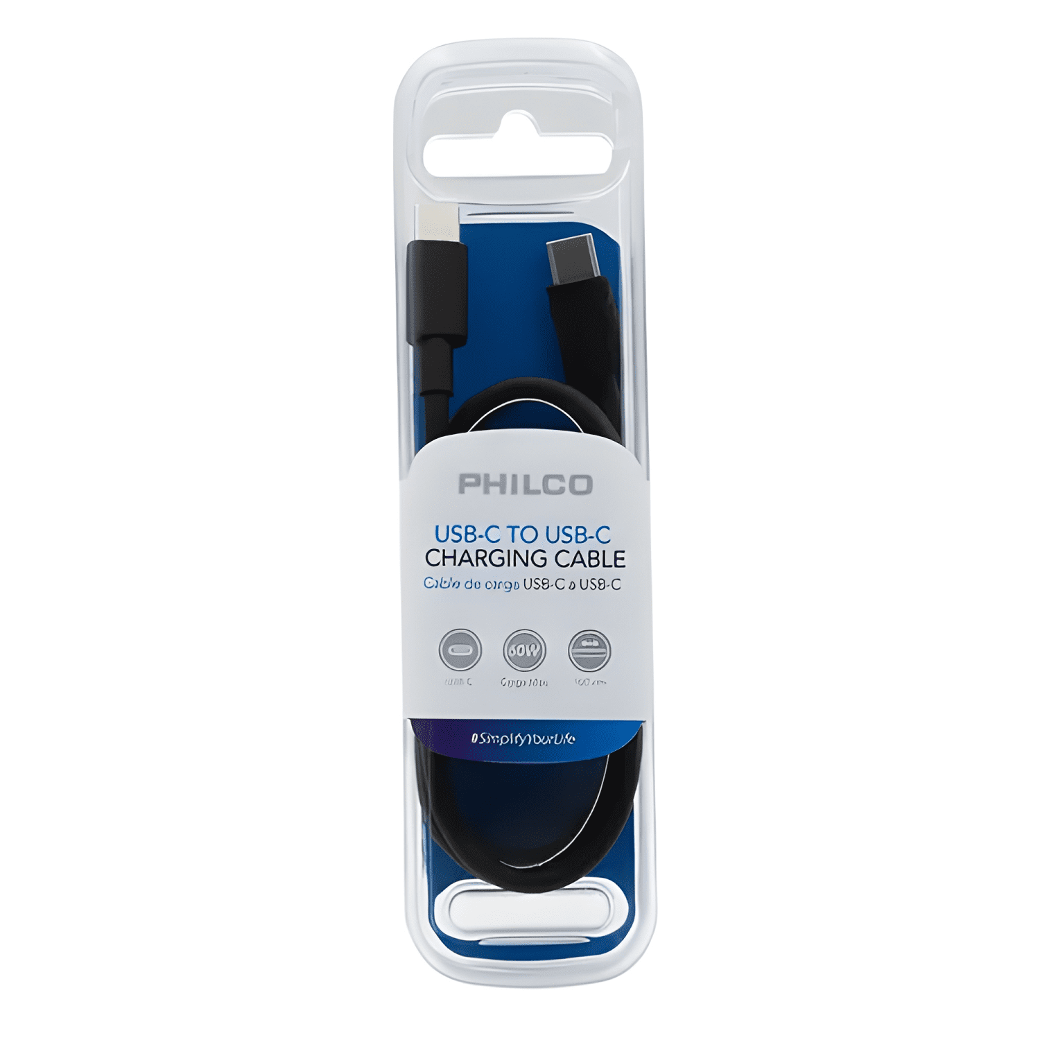 Cable USB tipo c - tipo c carga y datos 60w philco Negro-3