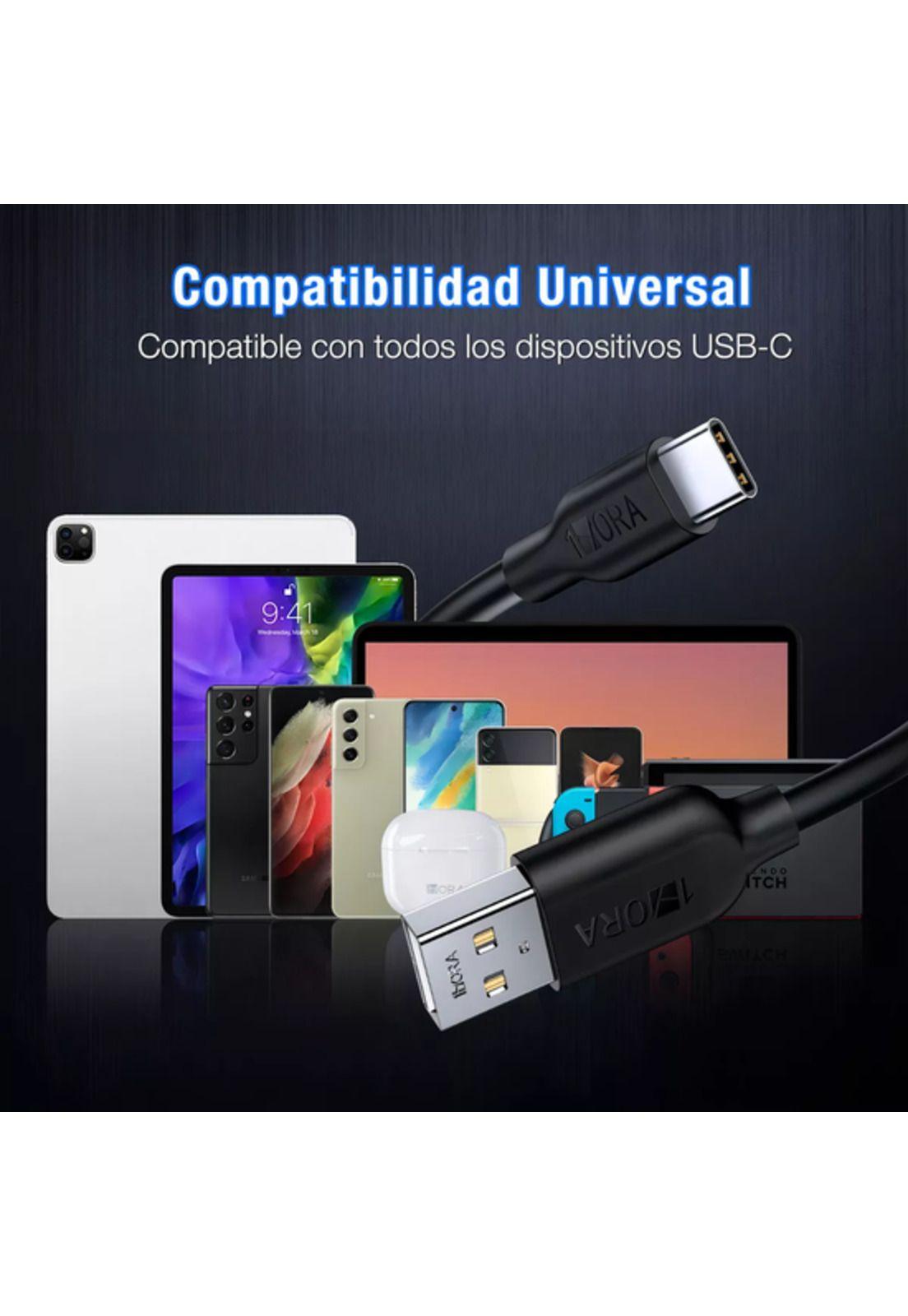 Cable USB tipo C 2 metros 2.1A carga y datos compatible Sams negro-3