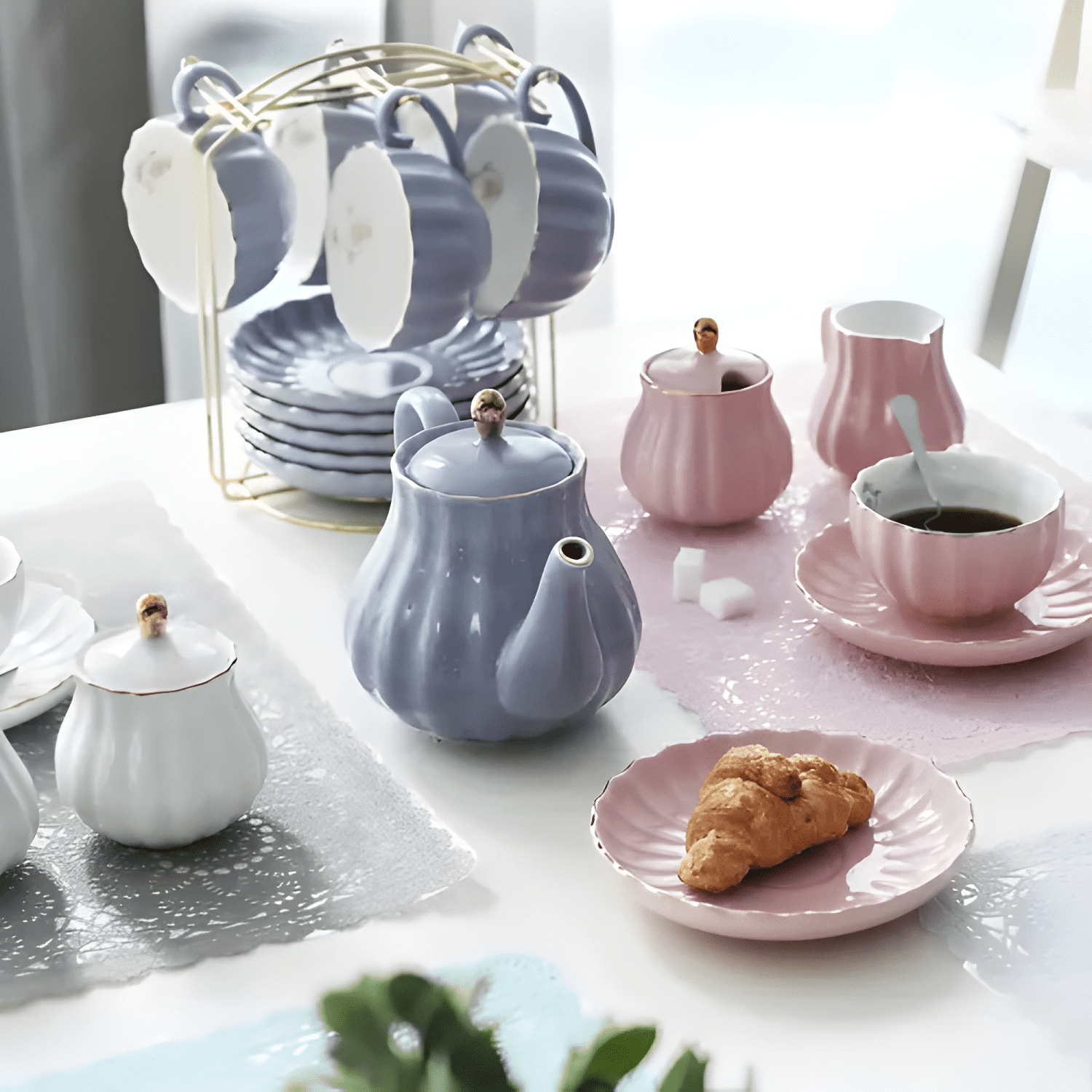 Juego de té de porcelana para 6 servicio estilo británico-3