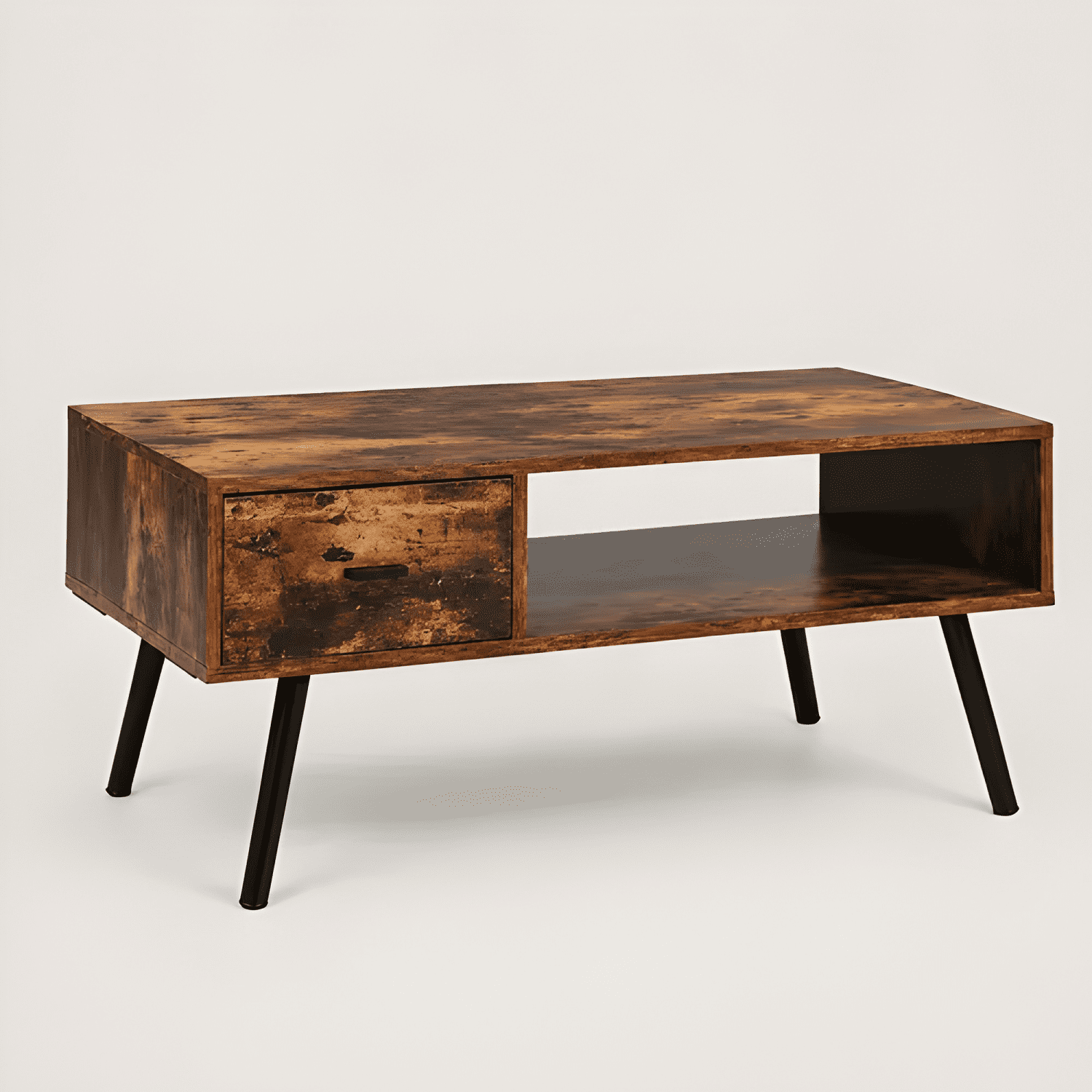 Mesa De Living Ámbar Madera Rústica Con Patas Negras-2