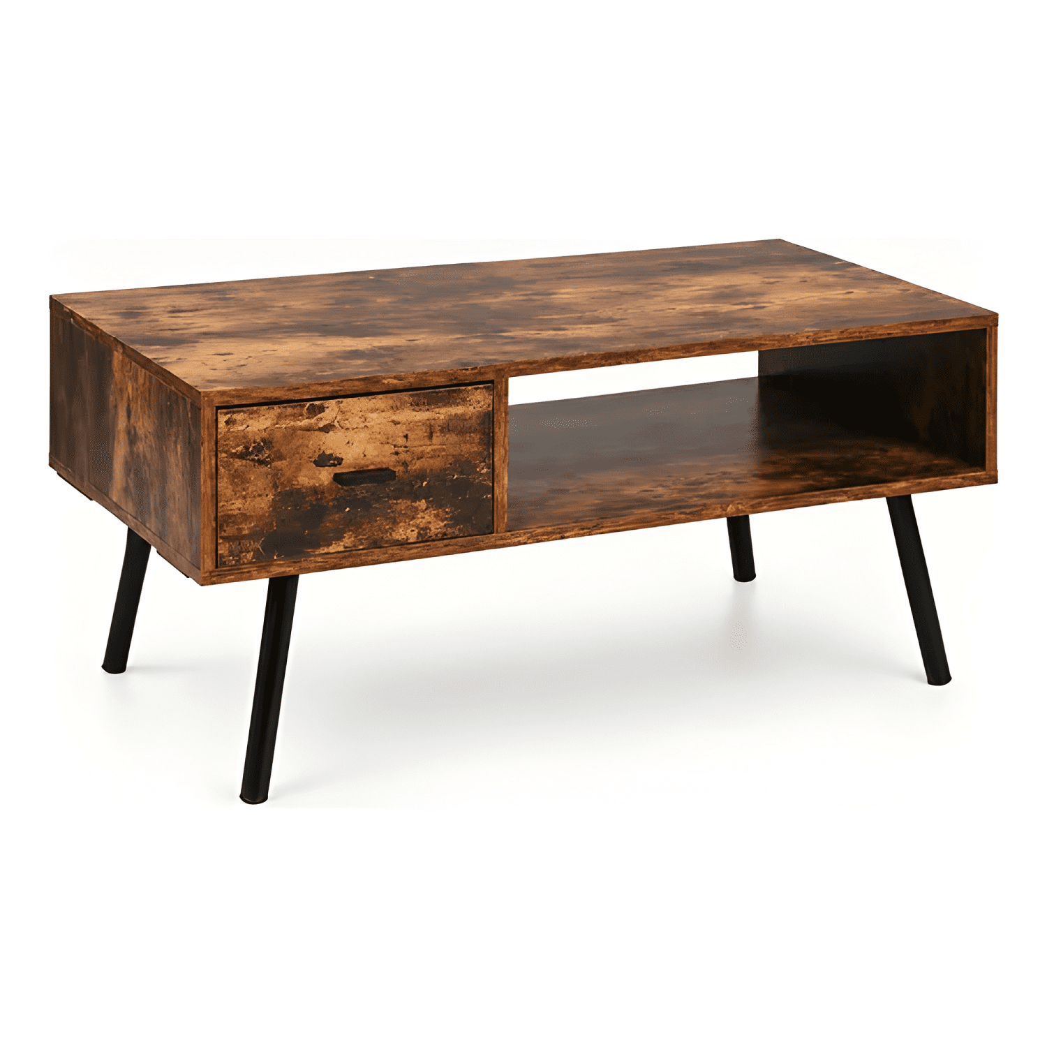 Mesa De Living Ámbar Madera Rústica Con Patas Negras-3