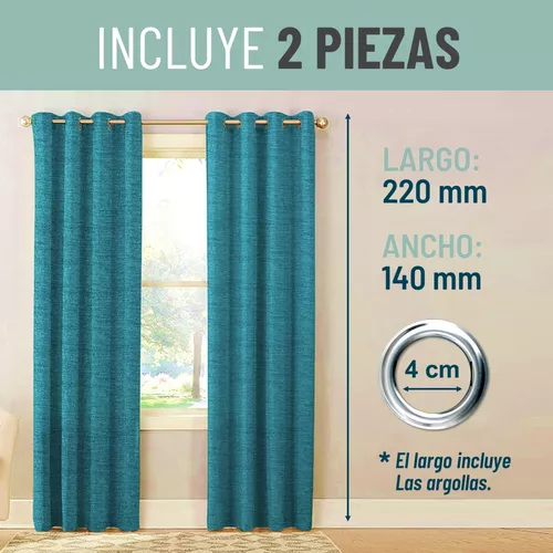 Cortina Blackout 100% 2 Paños 140x220cm Textura Lino Turquesa-5