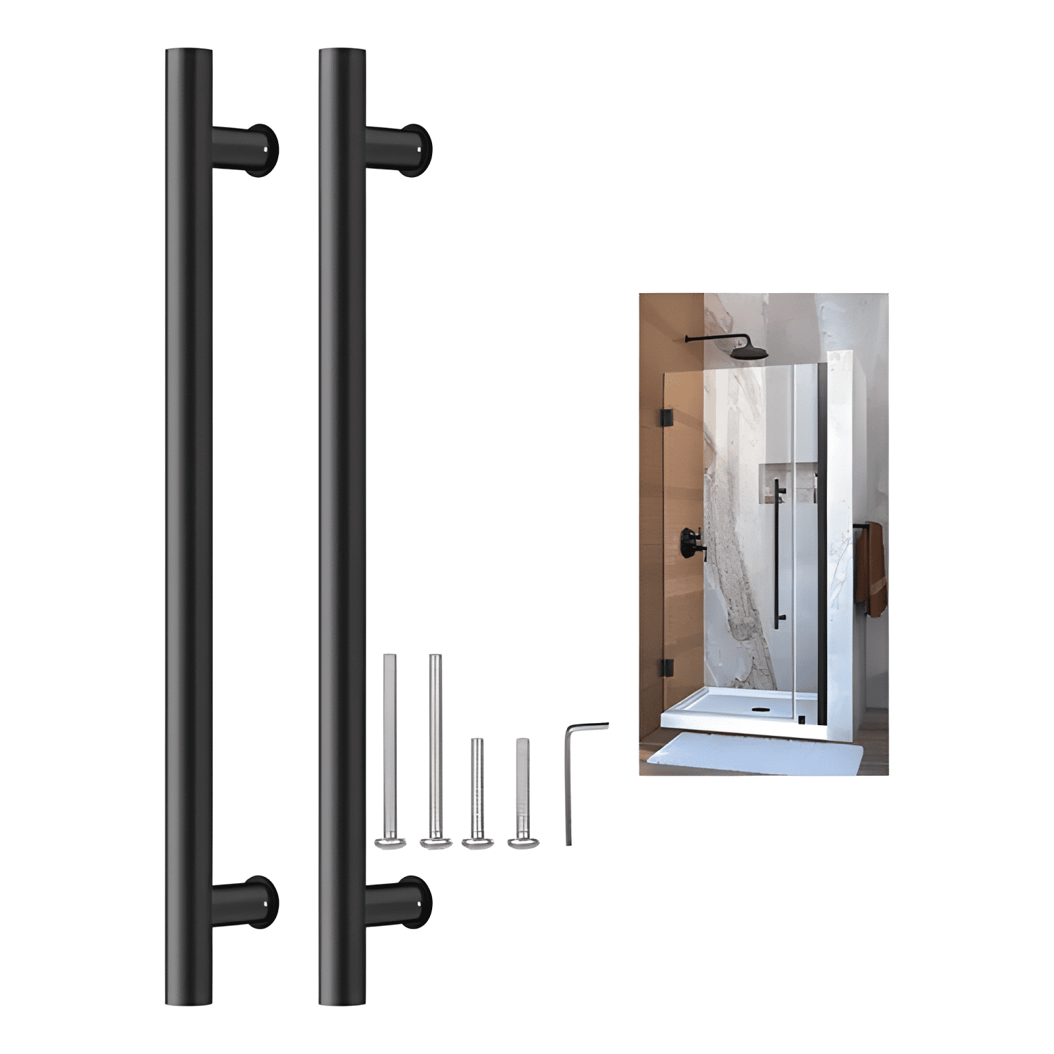 Manillón doble acero inoxidable 100 cm para puerta, negro-0