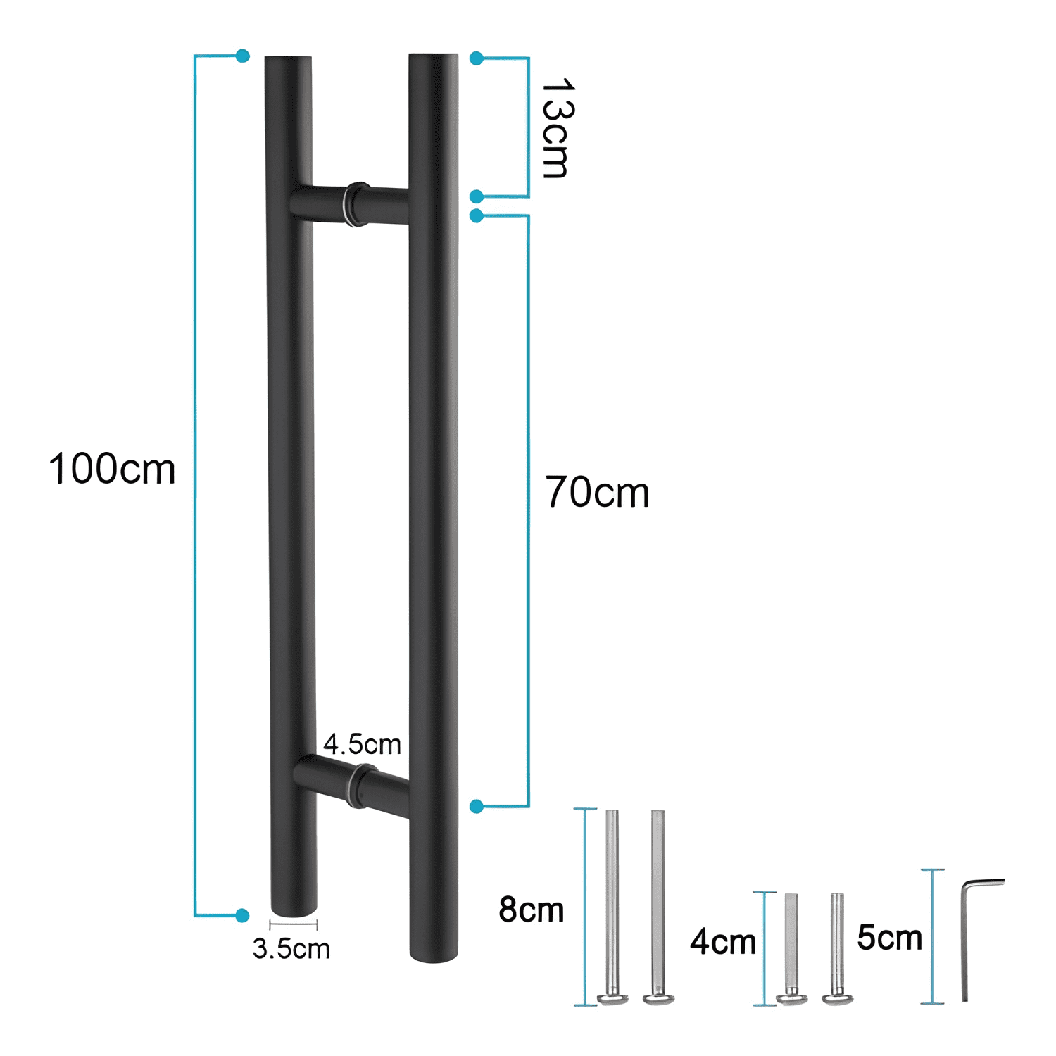 Manillón doble acero inoxidable 100 cm para puerta, negro-1