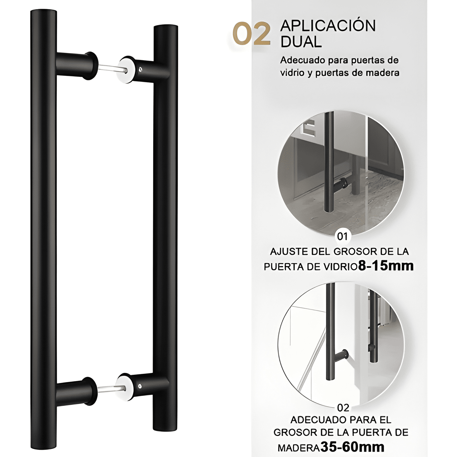 Manillón doble acero inoxidable 100 cm para puerta, negro-2