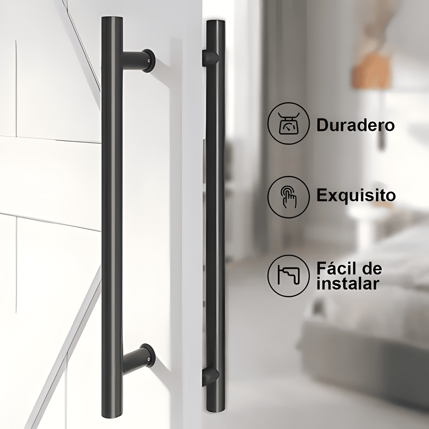Manillón doble acero inoxidable 100 cm para puerta, negro-3