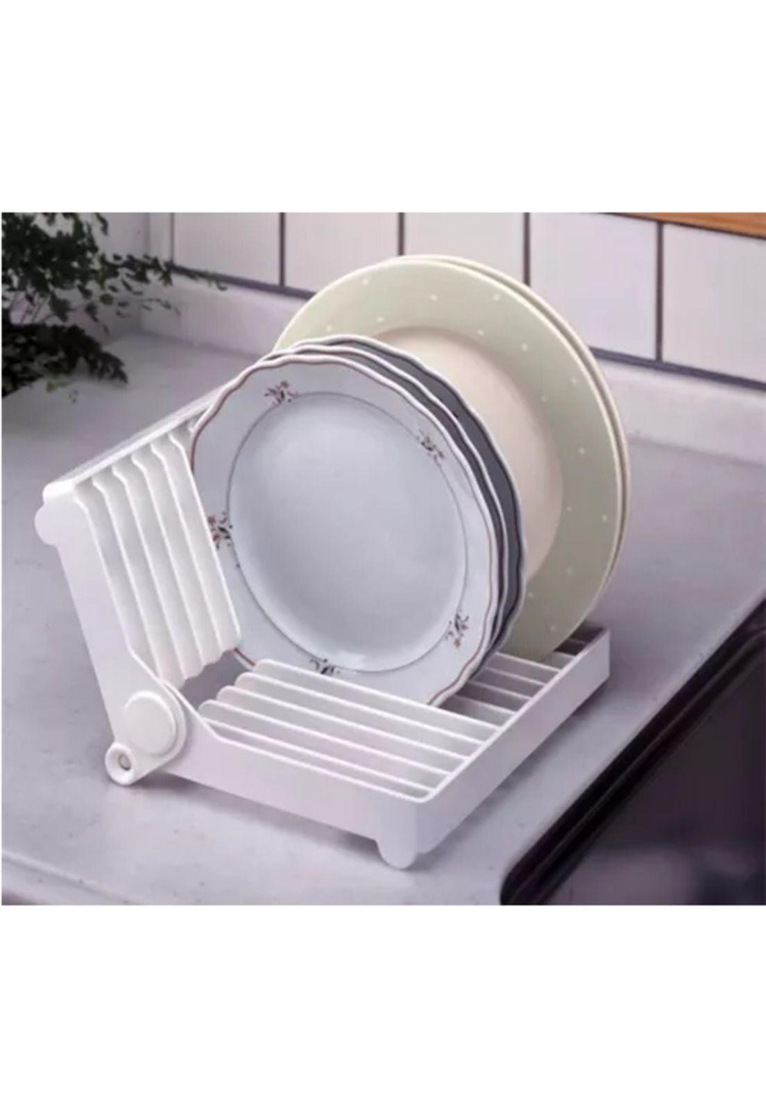 Secaplatos escurridor estante plegable, organizador de cocina, color blanco-4