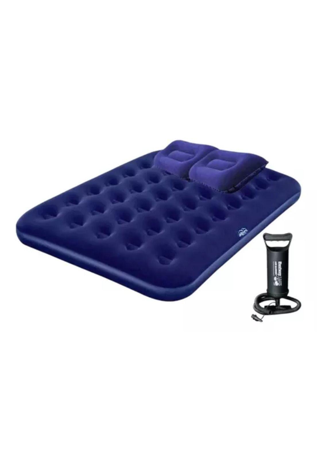 Colchón cama inflable de 2 plazas, + 2 almohadas, + inflador, color azul-0