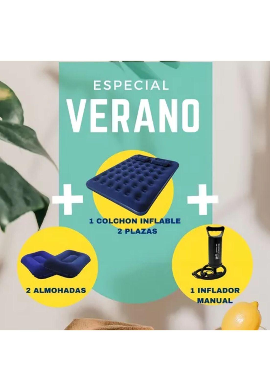Colchón cama inflable de 2 plazas, + 2 almohadas, + inflador, color azul-3