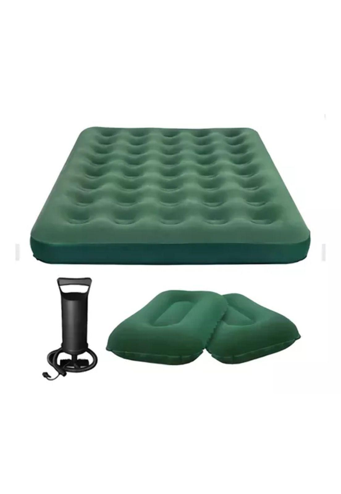 Colchón cama inflable de 2 plazas, + 2 almohadas, + inflador, color azul-6