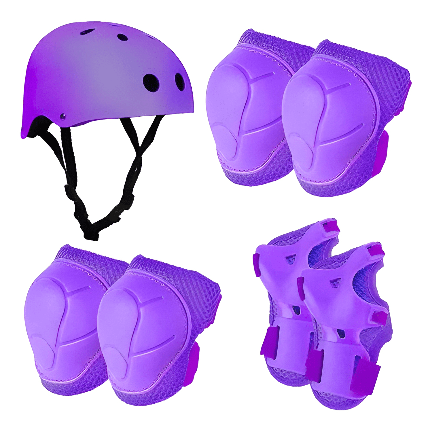 Set protección niña casco rodillera codera morado-0