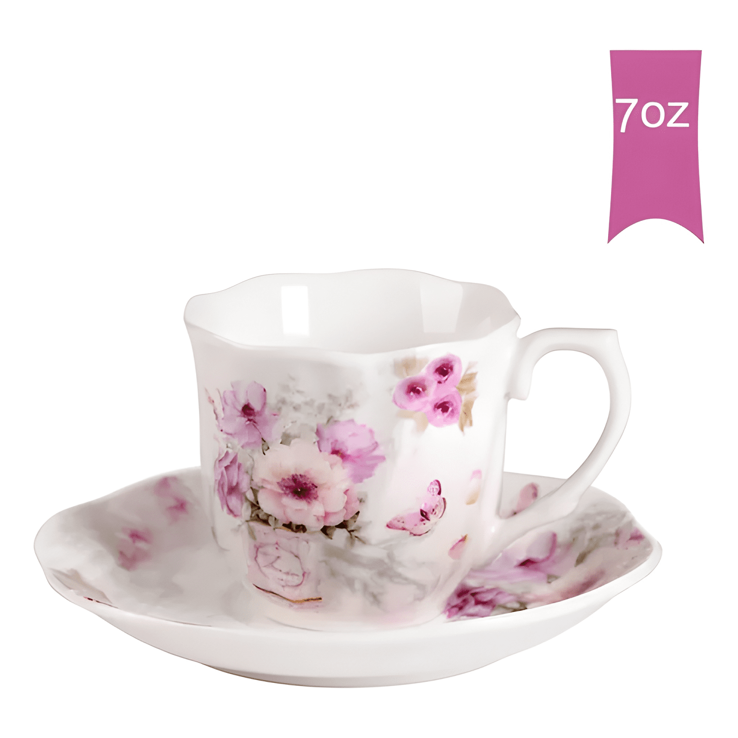 Juego de 6 tazas de porcelana 200 ML con plato floral gua...-1