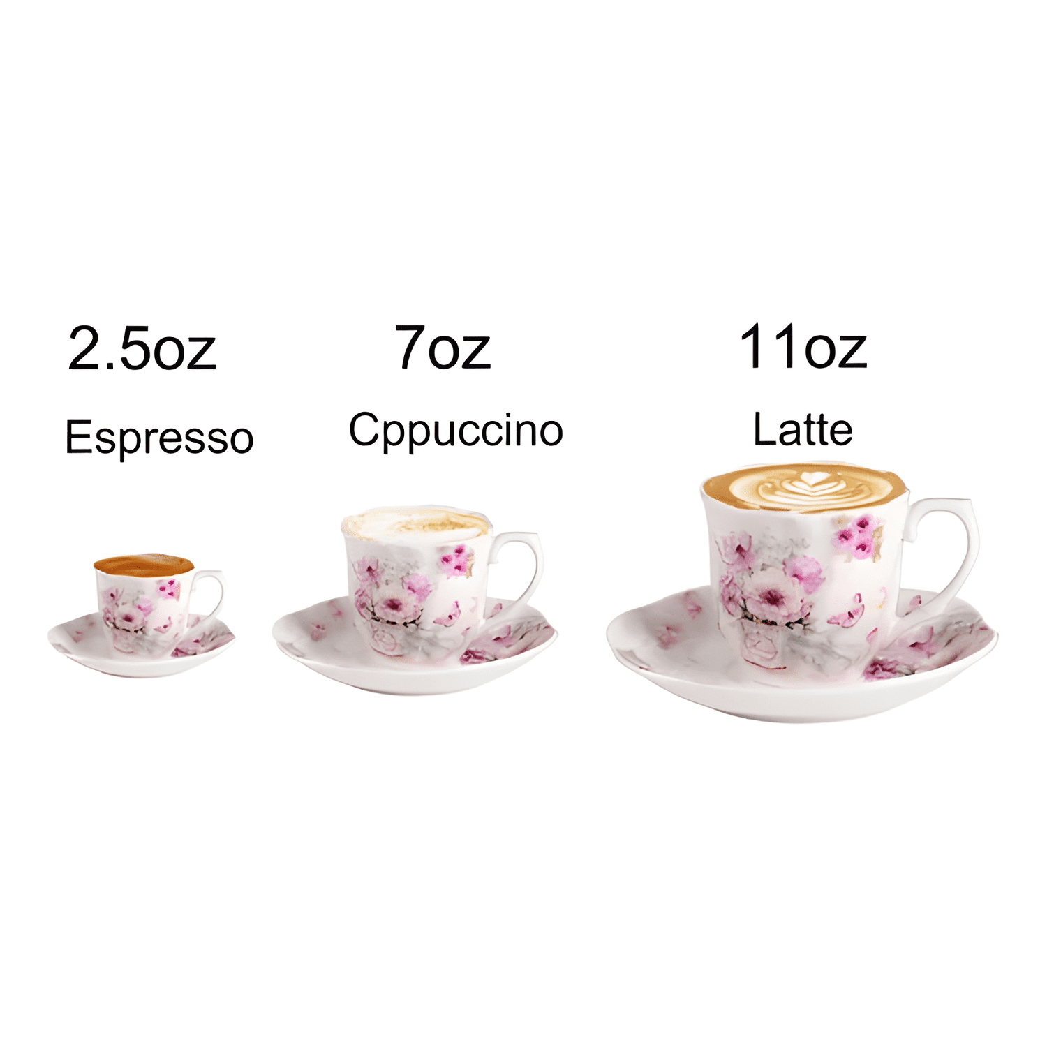 Juego de 6 tazas de porcelana 200 ML con plato floral gua...-3