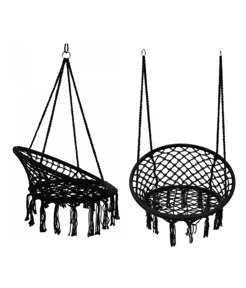 Hamaca silla colgante redonda interior exterior macramé negro-4