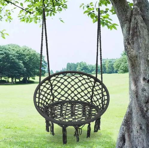 Hamaca silla colgante redonda interior exterior macramé negro-5