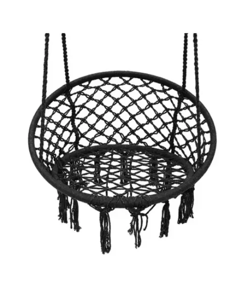 Hamaca silla colgante redonda interior exterior macramé negro-6