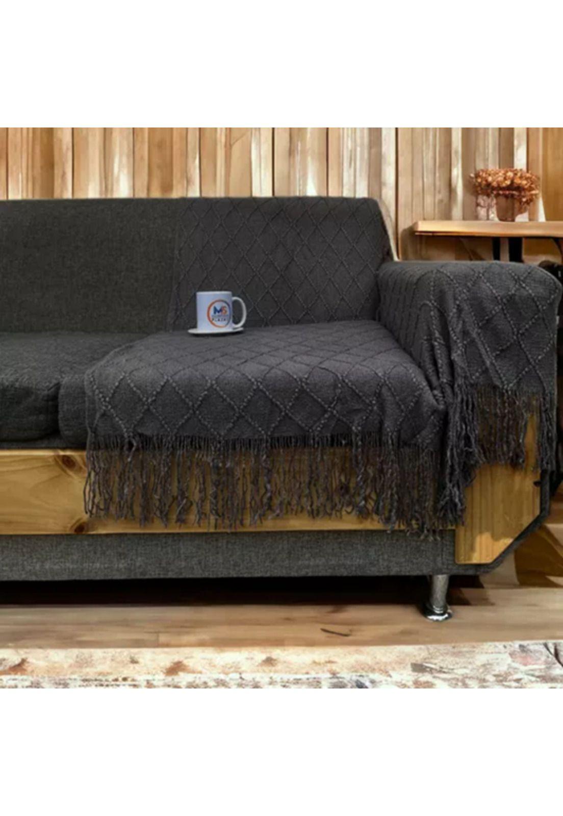 Manta decorativa tejida para sillón, piecera o cama color gris oscuro-3