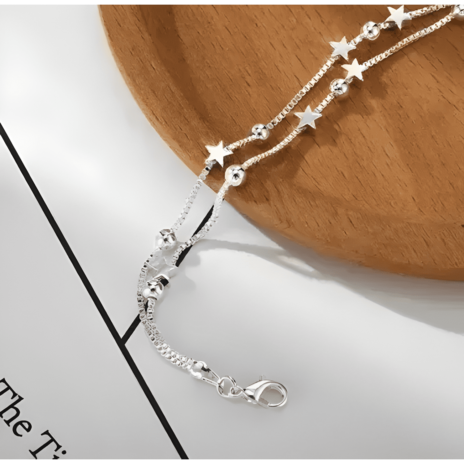 Pulsera estrellas y esferas de plata ley 925 + bolsa + #4-3