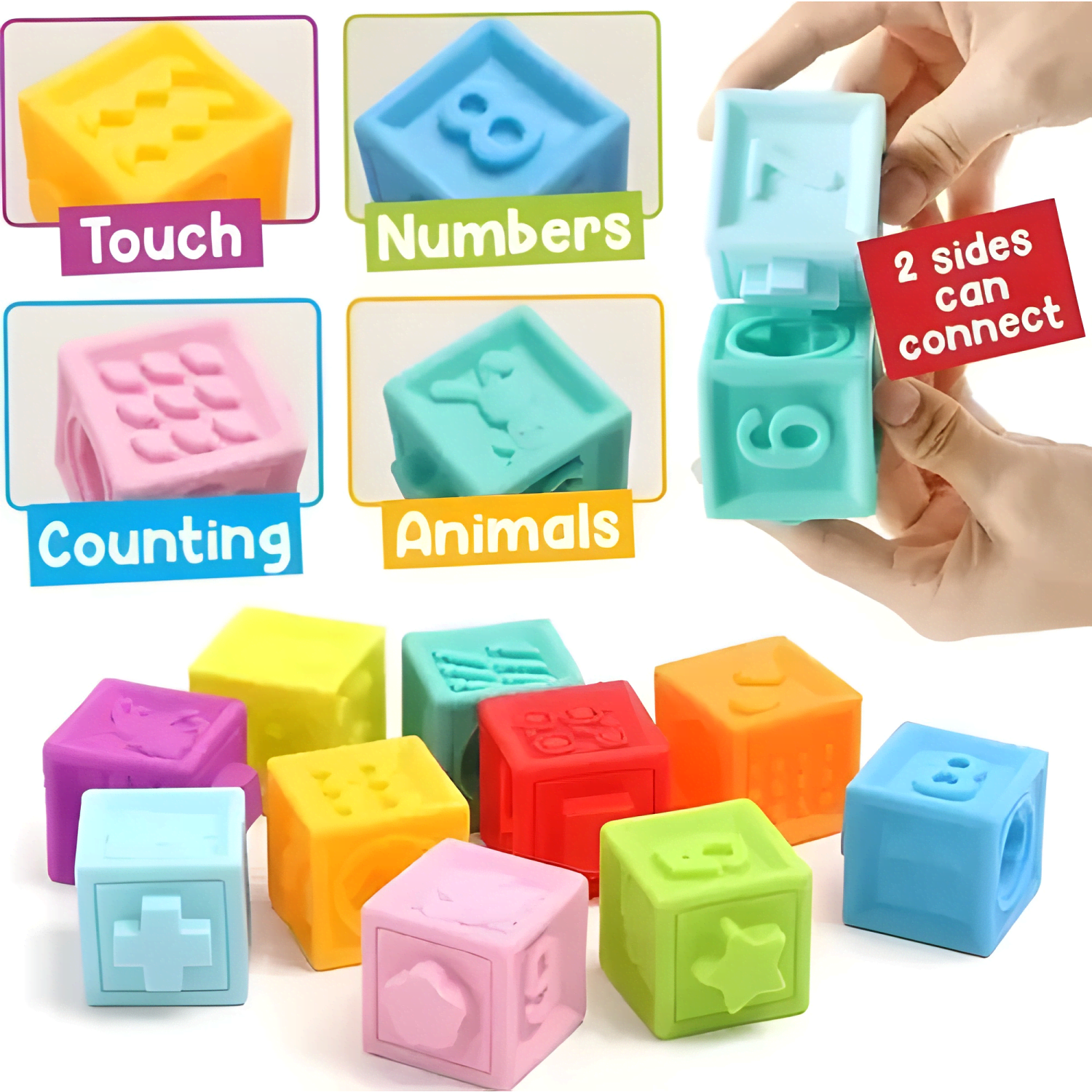 Juguete de 12 cubos de bebés apilable montessori silicona #2-3