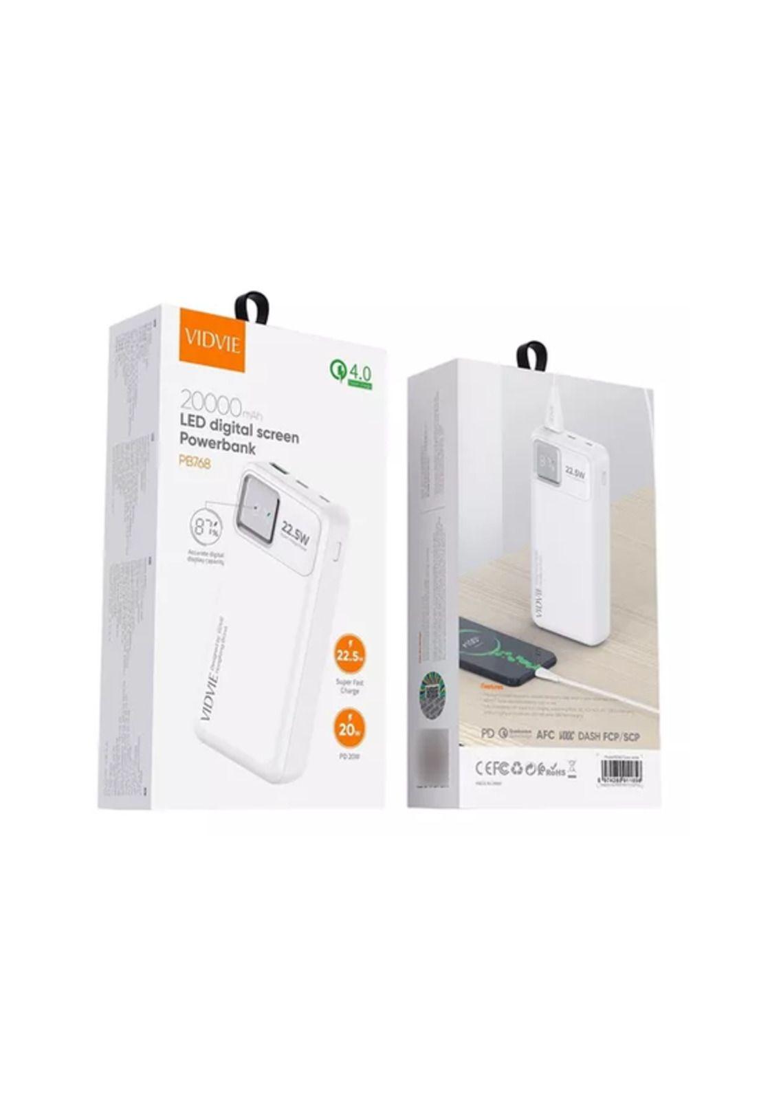 Cargador Batería Externa Vidvie Ultra Rápida Digital 20000mh Color Blanco-2