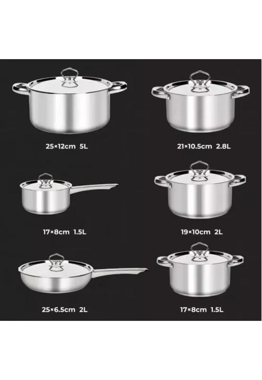 Juego de batería de 15 piezas, cocina, acero inoxidable, plateado-2