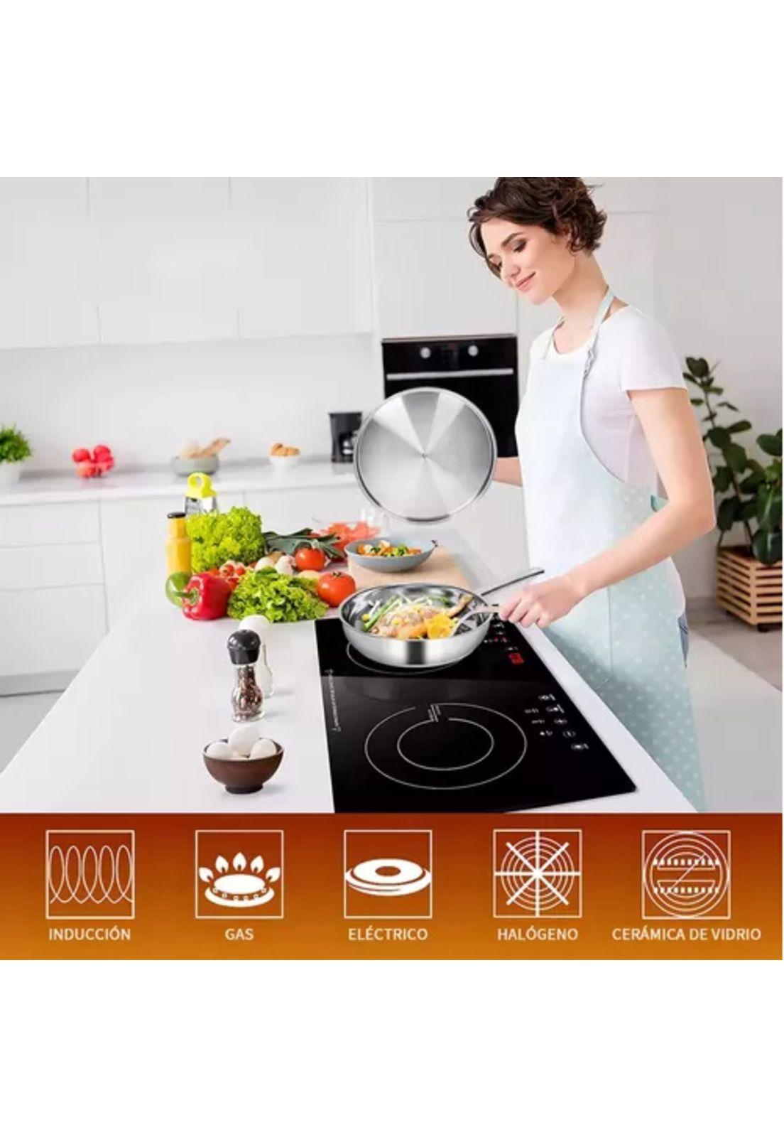 Juego de batería de 15 piezas, cocina, acero inoxidable, plateado-4