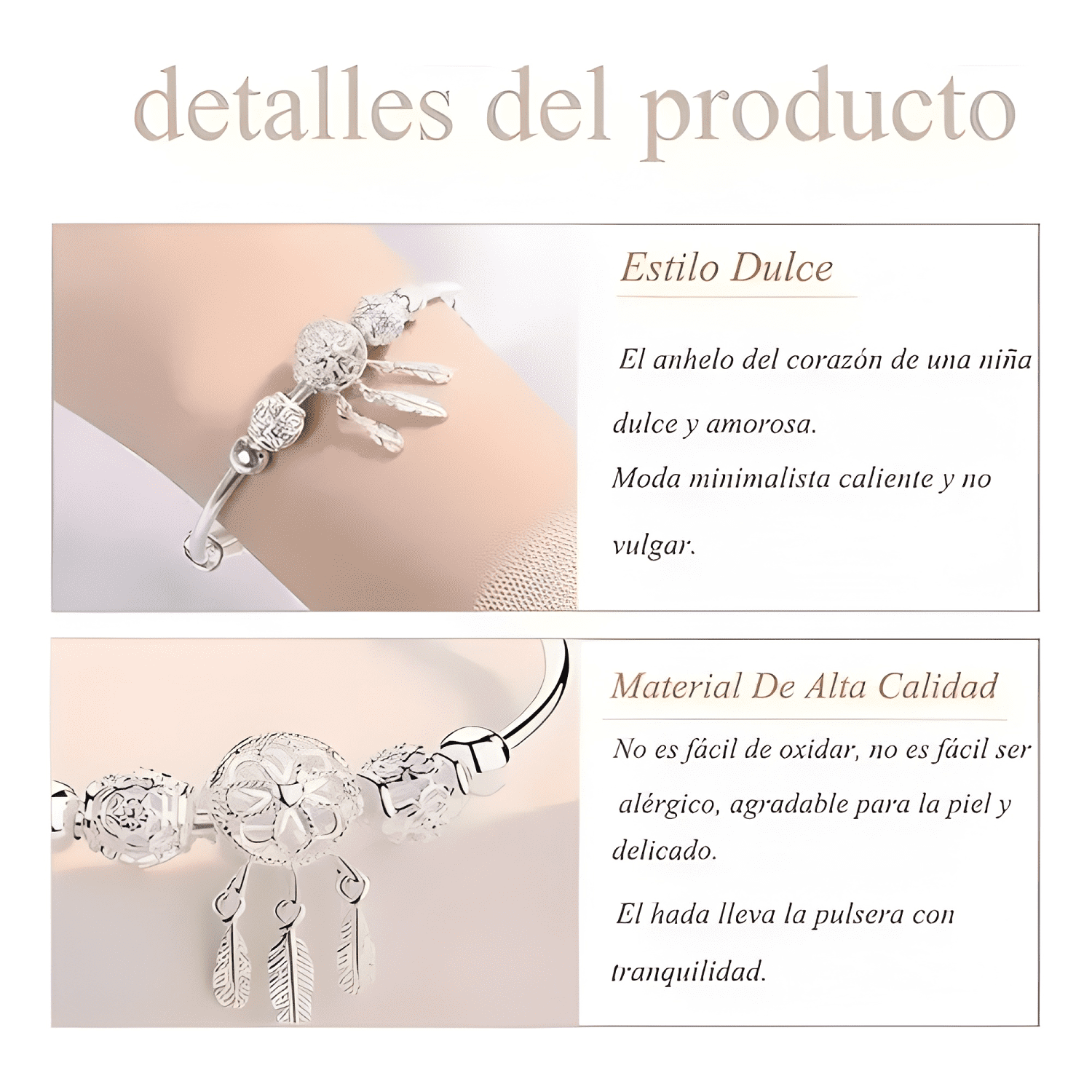 Pulsera atrapasueños plata con borla de plumas mujer joyas-1