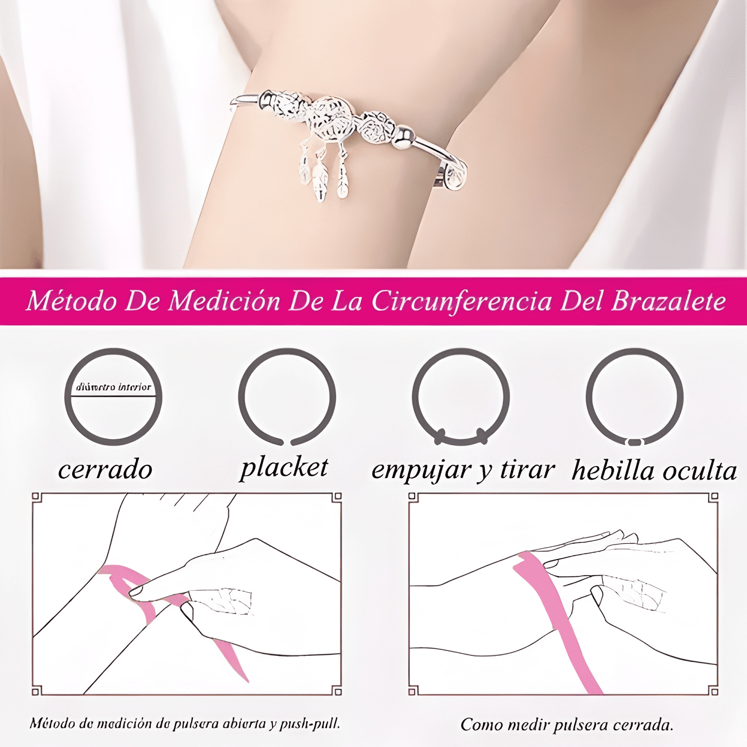 Pulsera atrapasueños plata con borla de plumas mujer joyas-2