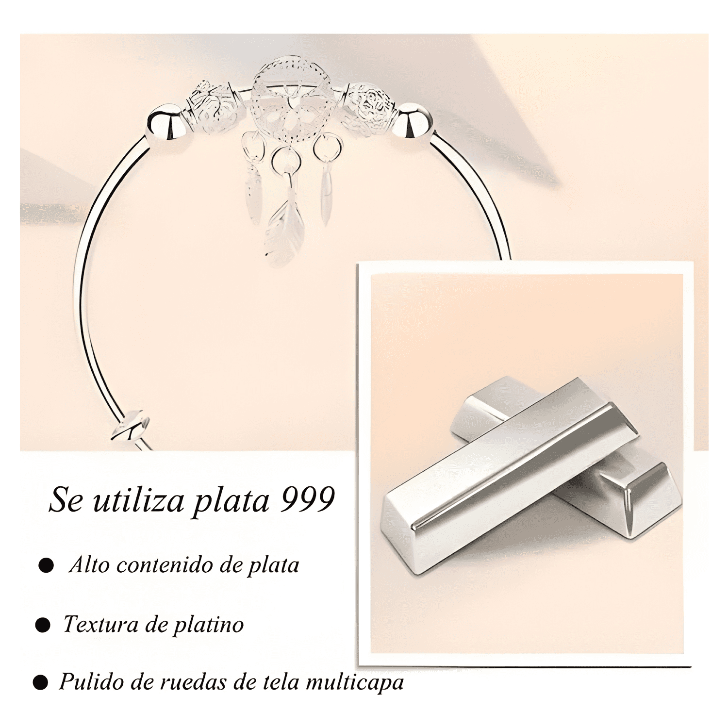 Pulsera atrapasueños plata con borla de plumas mujer joyas-4