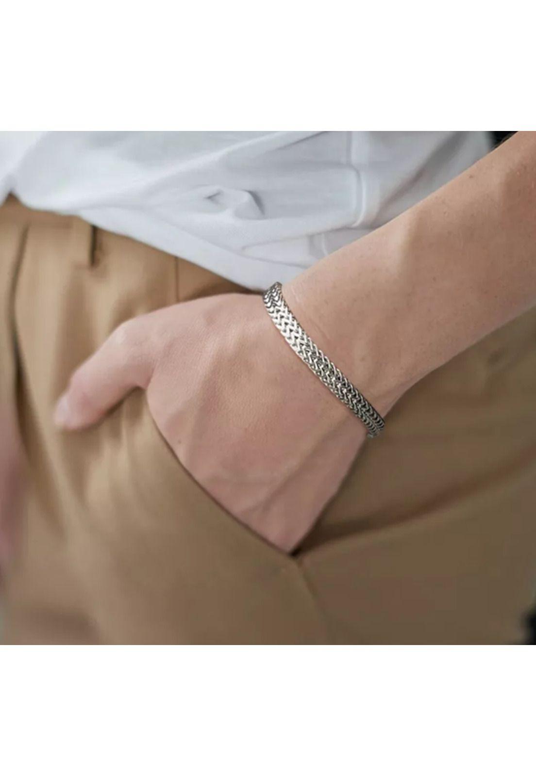 Pulsera masculina acero quirúrgico para hombre, brazalete plata-3