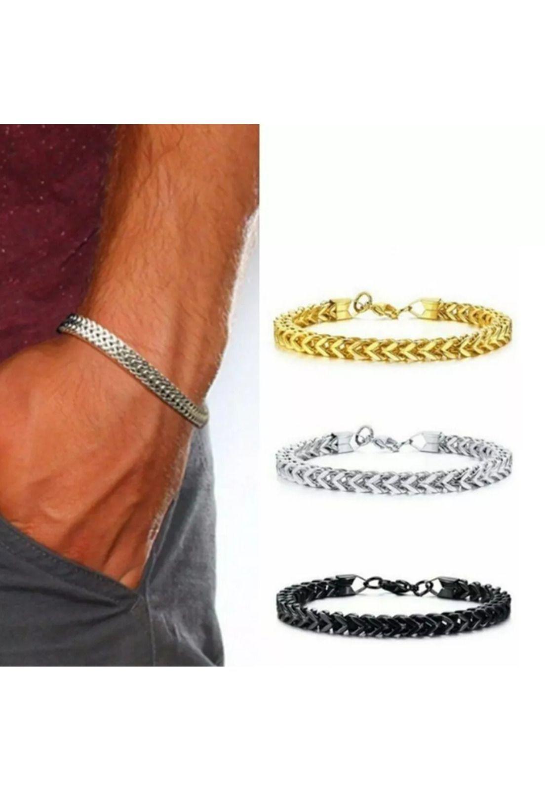 Pulsera masculina acero quirúrgico para hombre, brazalete plata-2