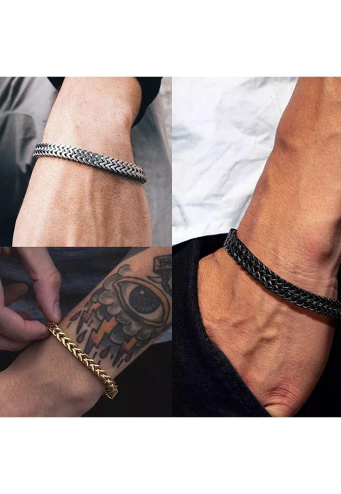 Pulsera masculina acero quirúrgico para hombre, brazalete plata-4