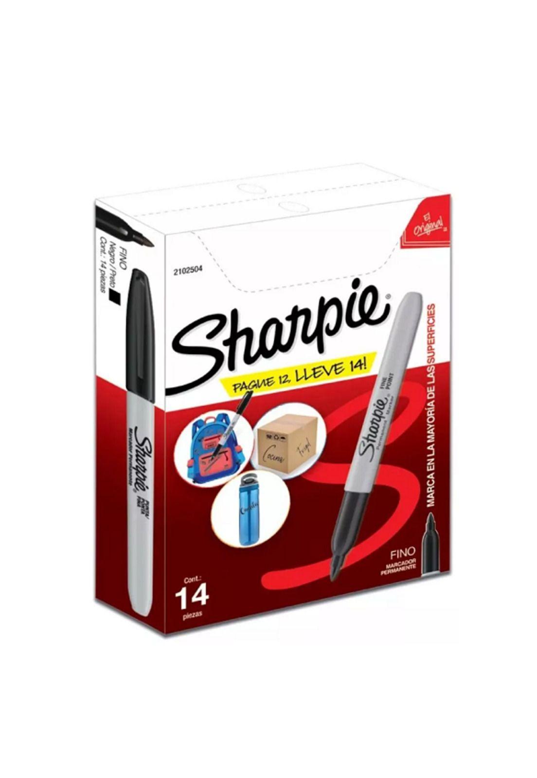 Marcador permanente sharpie punta fina caja x12+2 color n...-2