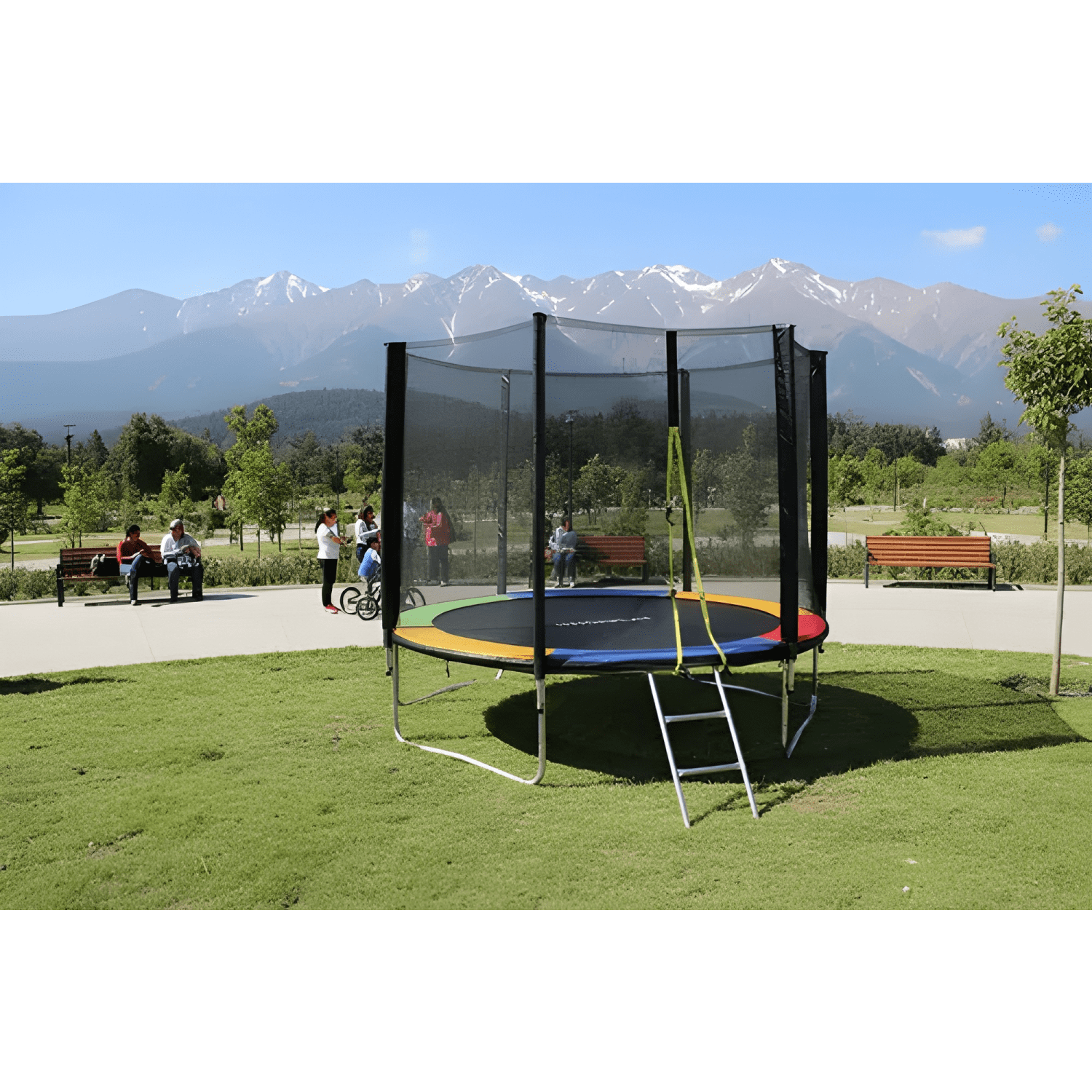 Cama elástica Norplat con escalera 2,44 m negra y multicolor-2