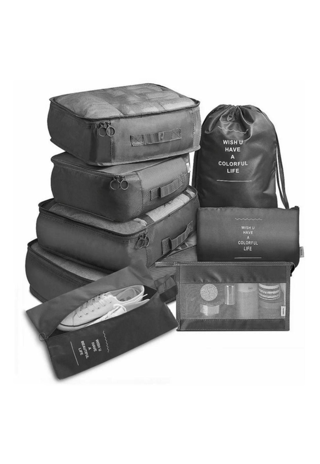 Set 9 bolsas organizadoras de maletas para viaje impermeable negro-2