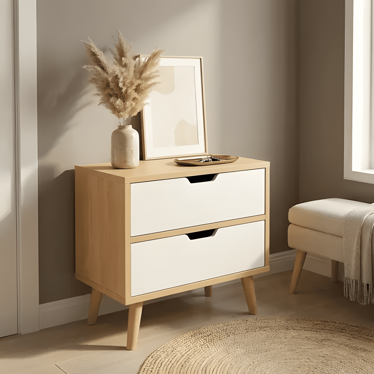 Velador 2 niveles cajones Homer Design 50x40x45 madera #2-3